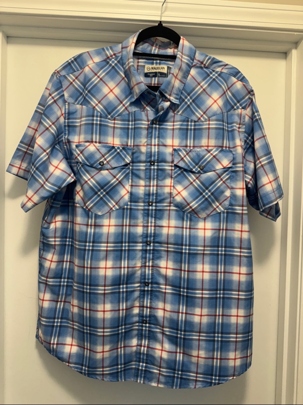 Magellan Outdoors Men's Blue Plaid Short-Sleeve Western Shirt